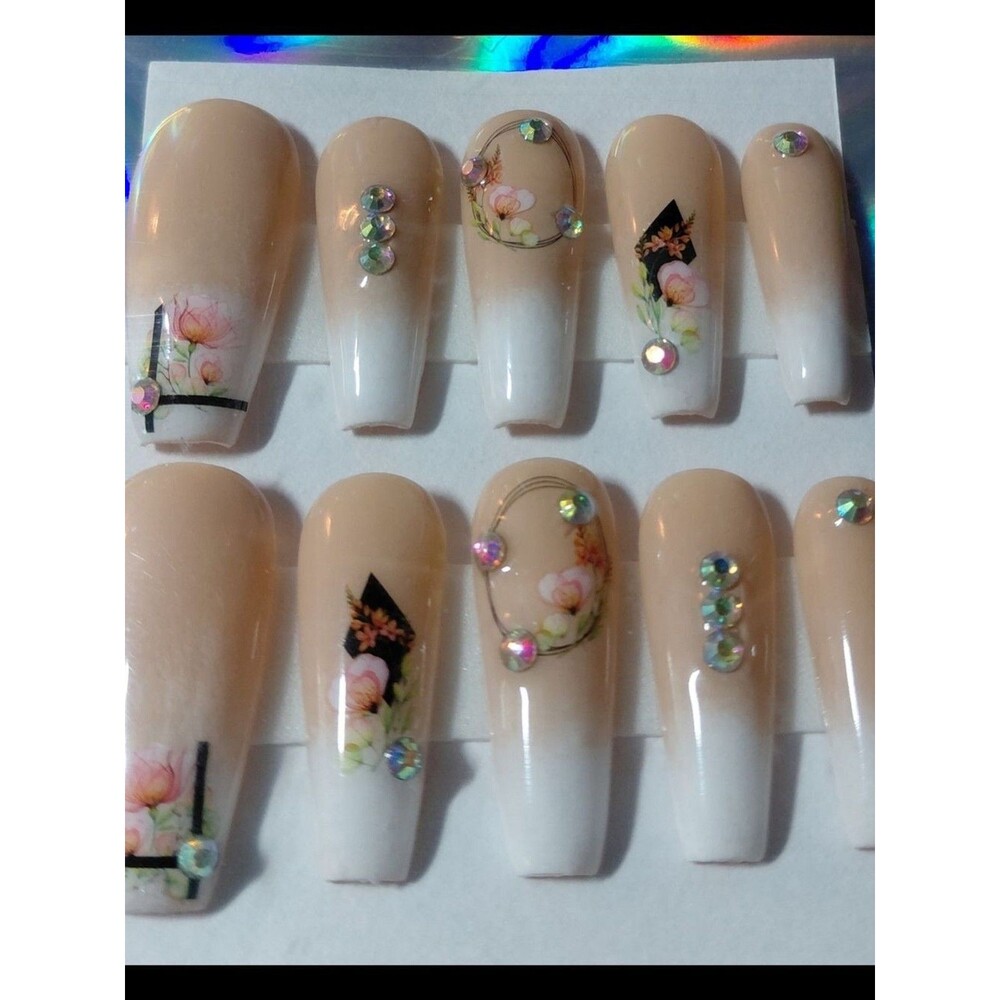 4/$40 ***Summer Sale***Handmade Gel Floral Ombre Press-On Nails